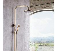 Bronze American Retro Copper Hot and Cold Shower Set Pouces Round Top Spray System Système en Laiton Robinet de Douche 3 Modes Double élévateur Home Beautiful