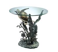 Bronze Finish Sea Turtle Glass Top Table