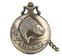 (bronze) Montre de poche à quartz de luxe avec pendentif en forme de poisson doré, style pêcheur, 30
