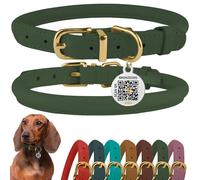 BRONZEDOG Collier en Cuir roulé avec étiquette QR ID - Collier Rond Souple réglable pour Chiens de Petite, Moyenne et Grande Taille - Tour de Cou de 35,6 à 40,6 cm - Vert émeraude