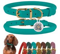 BRONZEDOG Collier en Cuir Roulé pour Chien avec Étiquette D'Identification QR Colliers Ronds Souples Ajustables pour Petits Moyens Grands Chiens Chiot Chat