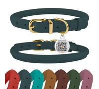 BRONZEDOG Collier en Cuir Roulé pour Chien avec Étiquette D'Identification QR Colliers Ronds Souples Ajustables pour Petits Moyens Grands Chiens Chiot Chat (Denim, 40-48 cm)
