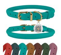 BRONZEDOG Collier en Cuir Roulé pour Chien avec Étiquette D'Identification QR Colliers Ronds Souples Ajustables pour Petits Moyens Grands Chiens Chiot Chat