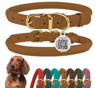BRONZEDOG Collier en Cuir Roulé pour Chien avec Étiquette D'Identification QR Colliers Ronds Souples Ajustables pour Petits Moyens Grands Chiens Chiot Chat (Marron Clair, 35-41 cm)