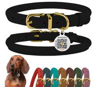 BRONZEDOG Collier en Cuir Roulé pour Chien avec Étiquette D'Identification QR Colliers Ronds Souples Ajustables pour Petits Moyens Grands Chiens Chiot Chat (Noir Nuit, 28-36 cm)