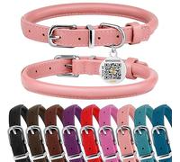 BRONZEDOG Collier pour chien en cuir roulé avec boucle en métal durable pour chiens de petite, moyenne et grande taille, noir et marron (22,9 à 28 cm, rose poudré)