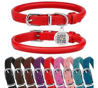 BRONZEDOG Collier pour chien en cuir roulé avec boucle en métal durable pour chiens de petite, moyenne et grande taille, noir, marron (43,2 à 48,3 cm, rouge)