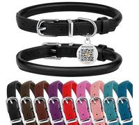BRONZEDOG Collier pour Chien en Cuir roulé pour Petits, Moyens et Grands Chiens avec étiquette QR-ID (Noir Brillant, L: 41-48 cm)