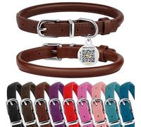 BRONZEDOG Collier pour Chien en Cuir roulé pour Petits, Moyens et Grands Chiens avec étiquette QR-ID (Marron Chocolat, S: 30-36 cm)