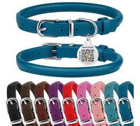BRONZEDOG Collier pour Chien en Cuir roulé pour Petits, Moyens et Grands Chiens avec étiquette QR-ID (Bleu océan, M: 35-41 cm)