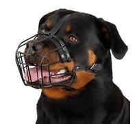 BRONZEDOG Museau Chien Réglable en Fil Métallique Durable pour Grands Chiens, Sangles en Cuir, Respirant, Permet de Boire, Entraînement, Empêche Les Morsures (Rottweiler, PVC)