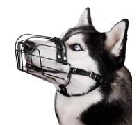 BRONZEDOG Museau Chien Réglable en Fil Métallique Durable pour Grands Chiens, Sangles en Cuir, Respirant, Permet de Boire, Entraînement, Empêche Les Morsures (Husky & Doberman, PVC)