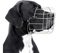 BRONZEDOG Muselière Chien Réglable en Fil Métallique Durable pour Grands Chiens, Sangles en Cuir, Respirant, Permet de Boire, Entraînement, Empêche Les Morsures (Dogue Allemand, Acier Inoxydable)