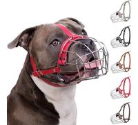 BronzeDog Muselière pour Chien en métal Amstaff Panier en Fil de Fer Sangles réglables en Cuir pour Grands Chiens