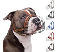 BronzeDog Muselière pour Chien en métal Amstaff Panier en Fil de Fer Sangles réglables en Cuir pour Grands Chiens