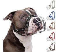 BronzeDog Muselière pour Chien en métal Amstaff Panier en Fil de Fer Sangles réglables en Cuir pour Grands Chiens