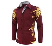 Bronzing Chemise imprimée à manches longues pour homme Coupe ajustée Coupe droite Chemise d'affaires légère à motif hipster Coupe ajustée, RD2, 3XL