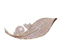 brooches Leaf Shape Brooch electroplated Full Shawl Zircon Pearl Lapel for Suit Scarf Button Collar pin Made in China
