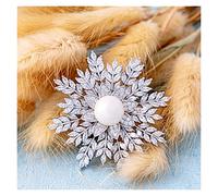 Brooches Pin Luxury Snowflake Brooch Gold Flower Zirconia Jewelry Pearl Pins for Women Winter Accessories Wedding Coat Scarf Hat Brooch (Silver)