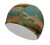 Brook Trout Bonnet de bain pour pêche à la mouche, haute élasticité pour homme et femme, durable, imperméable, garde les cheveux au sec, parfait pour la piscine, la plage, la natation