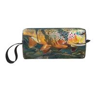 Brook Trout Fly Fishing Trousse de maquillage imprimée avec poignée, léger et portable, organisateur cosmétique pour voyage, gym et usage quotidien - Cadeau pour femmes et filles, blanc, Taille unique