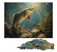 Brook Trout Leaping Painting ｜ Night Trout Dr Puzzle en Bois, 1000 pièces | Cadeau d'anniversaire pour amateur de puzzle avec activité sans écran à la maison le w nd.