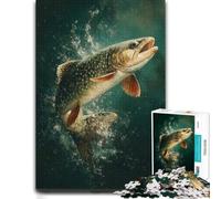 Brook Trout Leaping Painting ｜ Night Trout Dr Puzzle en Bois, 1000 pièces | Puzzle pour passionné - cadeau de fin d'année pour adulte avec activité autour de la table.