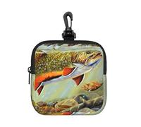 Brook Trout Pochette carrée à fermeture éclair avec impression intégrale, tissu en caoutchouc imperméable, léger et durable, pour pièces de monnaie, cartes, clés