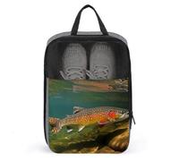 Brook Trout Sac à chaussures de pêche à la mouche Sac à chaussures pour voyage Sac à chaussures étanche Organiseur de chaussures avec fermeture éclair et poignée Sac à chaussures Style Taille unique