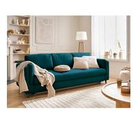Lisa Design Canapé convertible Brooke en velours Bleu canard 3 places