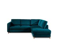 Brooke - canapé d'angle droit - convertible - 5 places - en velours - Bleu canard