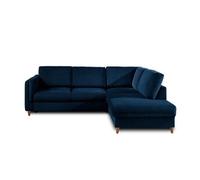 Brooke - canapé d'angle droit - convertible - 5 places - en velours - Bleu nuit