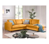 Brooke - canapé d'angle droit - convertible - 5 places - en velours - Jaune