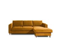 Brooke - canapé d'angle droit - convertible avec coffre - 4 places - en velours - Jaune Jaune