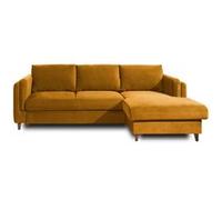Brooke - canapé d'angle droit - convertible avec coffre - 4 places - en velours - Jaune Jaune G