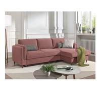 Brooke - canapé d'angle droit - convertible avec coffre - 4 places - en velours - Rose