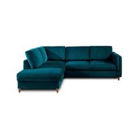 Brooke - canapé d'angle gauche - convertible - 5 places - en velours - Bleu canard