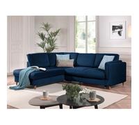 Brooke - canapé d'angle gauche - convertible - 5 places - en velours - Bleu nuit