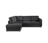Brooke - canapé d'angle gauche - convertible - 5 places - en velours - Gris foncé