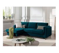 Brooke - canapé d'angle gauche - convertible avec coffre - 4 places - en velours - Bleu canard