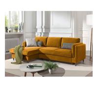 Brooke - canapé d'angle gauche - convertible avec coffre - 4 places - en velours - Jaune Jaune