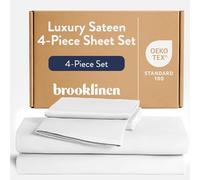 Brooklinen Parure de lit 4 pièces en Satin de Luxe - 100% Coton, très Grand lit en Blanc - 1 Drap-Housse, 1 Drap Plat, 2 taies d'oreiller | Meilleurs draps de Luxe
