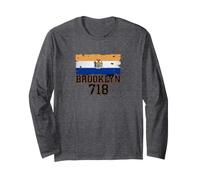 Brooklyn 718 Drapeau de Code régional NYC Borough Pride Grunge Manche Longue