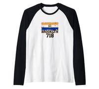 Brooklyn 718 Drapeau de Code régional NYC Borough Pride Grunge Manche Raglan