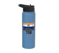 Brooklyn 718 Drapeau de code régional NYC Borough Pride Grunge Stainless Steel Insulated Water Bottle