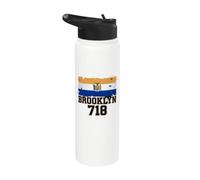 Brooklyn 718 Drapeau de code régional NYC Borough Pride Grunge Stainless Steel Insulated Water Bottle