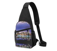Brooklyn Bridge At Night Sac à bandoulière décontracté en polyester durable avec plusieurs poches et porte-clés, sangle réglable pour homme et femme