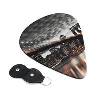 Brooklyn Bridge Lot de 6 médiators avec porte-médiators en cuir pour guitare électrique, ukulélé 0,46 mm