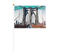 Brooklyn Bridge Mini drapeau à main Blanc solide - Couleurs vives et résistant à la décoloration - Drapeaux à main avec lance