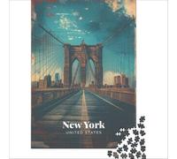 Brooklyn Bridge New York Poster Puzzles 1000 pièces | puzzle avec un design de carte ancienne pour les fans d'histoire une image du monde d'autrefois à compléter à la maison
